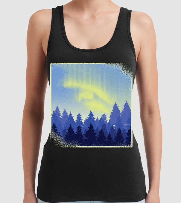 Peisaj de iarnă în pădure model negru pe tricou