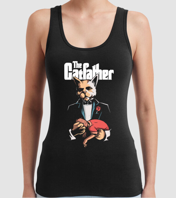 The Catfather model negru pe tricou