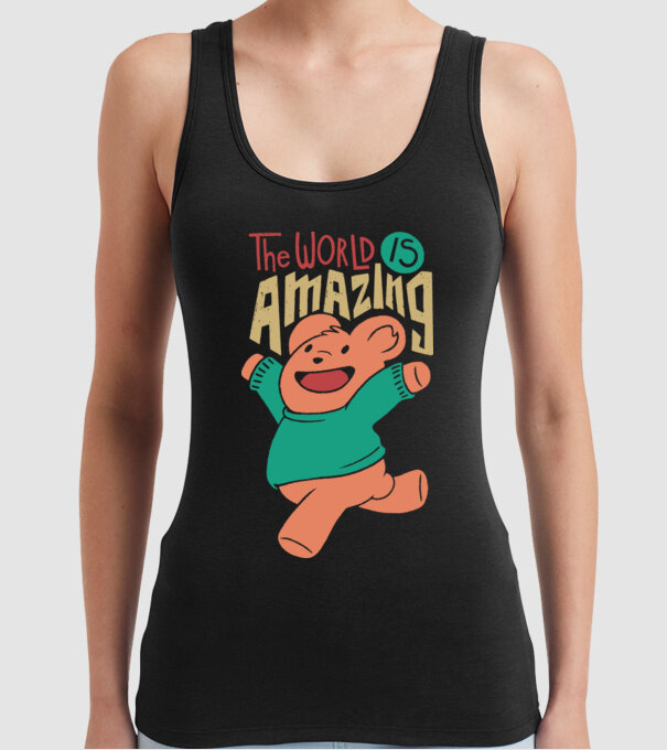 The world is amazing ursuleț Teddy model negru pe tricou