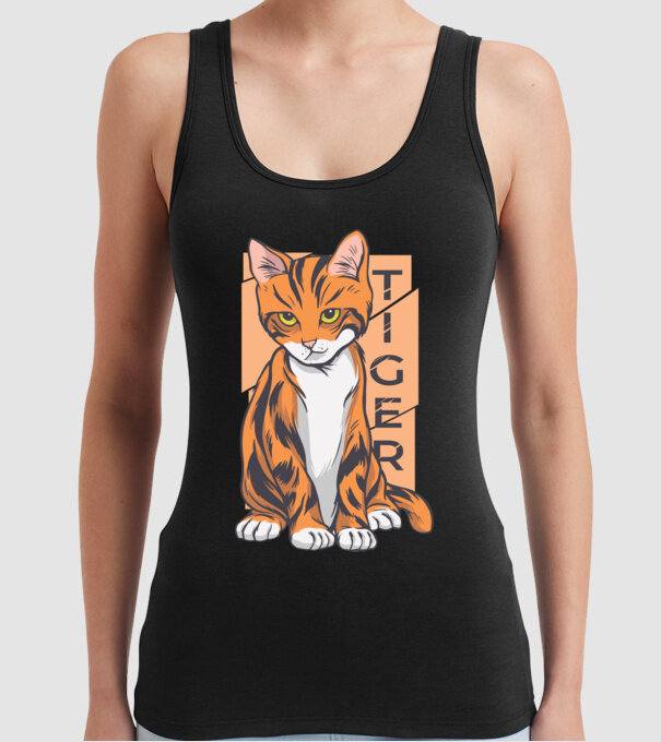 Pisică Tigru model negru pe tricou