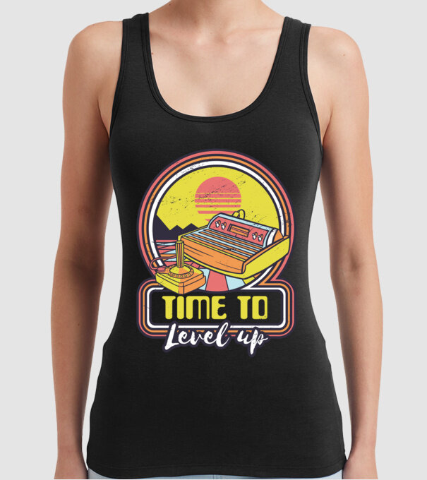 Time to Level Up model negru pe tricou