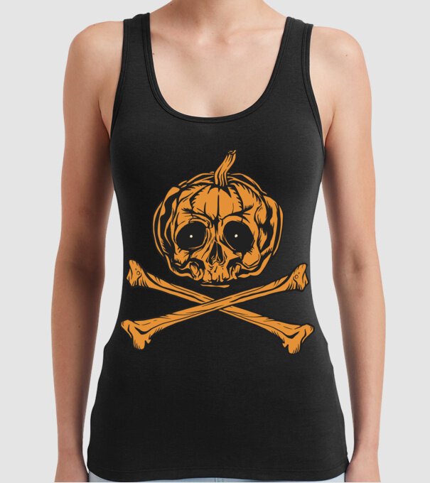 Dovleac craniu Halloween model negru pe tricou