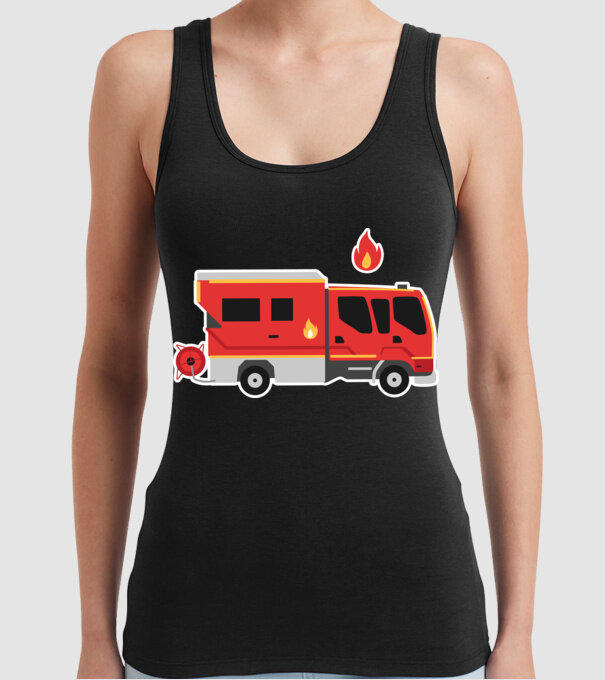 Mașină de pompieri model negru pe tricou