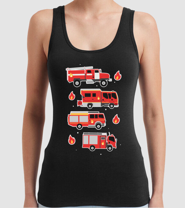 Mașini de pompieri model negru pe tricou