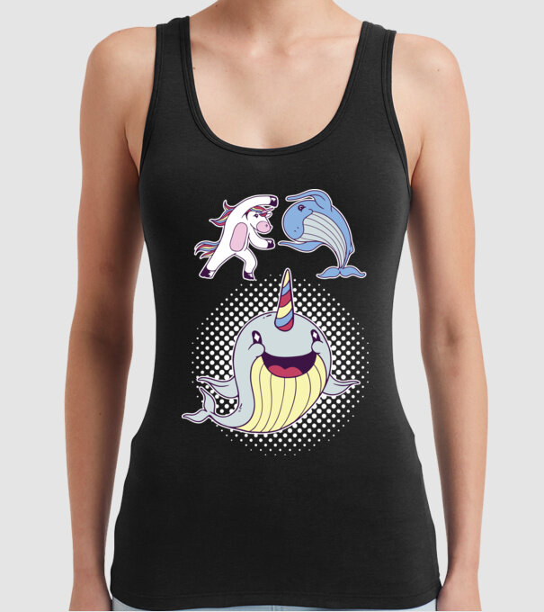 Unicorn Balenă Fuziune - Narval model negru pe tricou