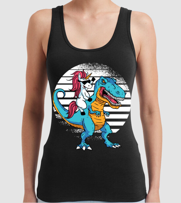 Unicorn cu dinozaur tricou amuzant model negru pe tricou