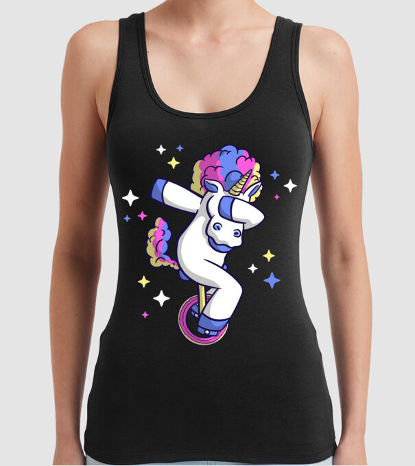 Unicorn pe monociclu model negru pe tricou