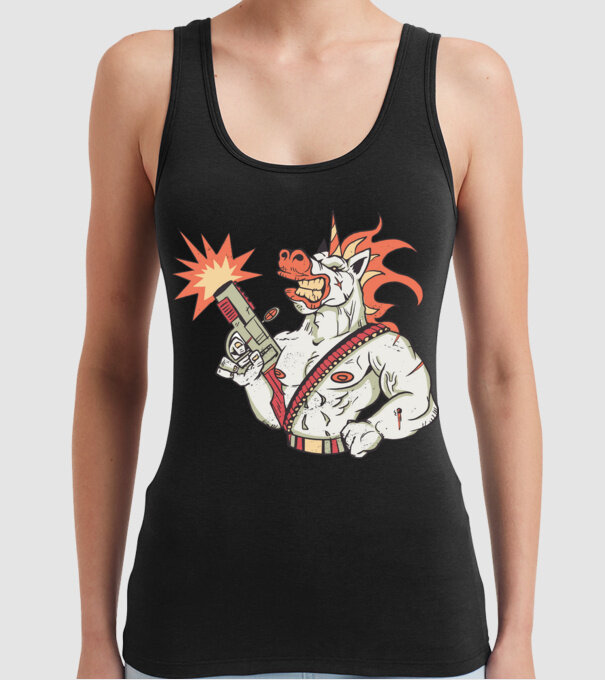 Unicorn Războinic model negru pe tricou