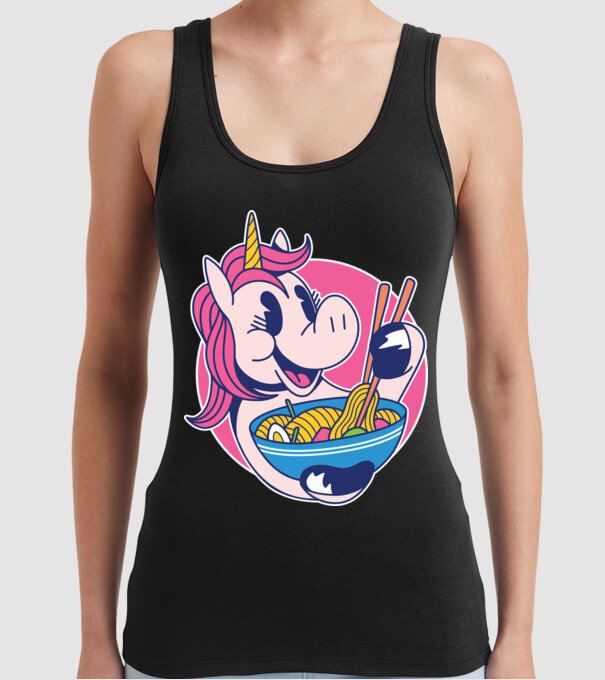 Unicorn Ramen model negru pe tricou