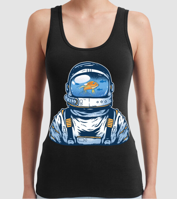 Peștișor auriu Astronaut model negru pe tricou