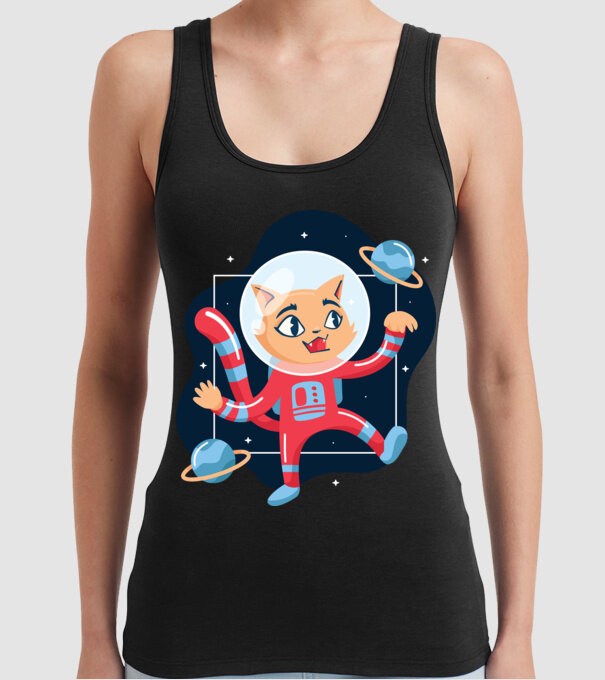 Pisică Astronaut model negru pe tricou