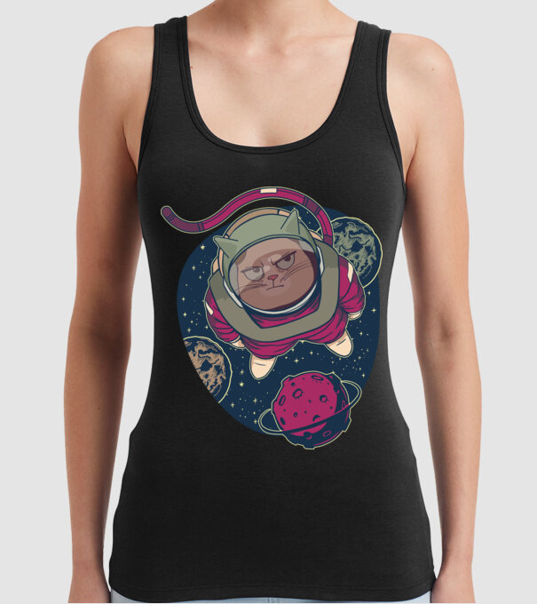 Pisică Astronaut model negru pe tricou