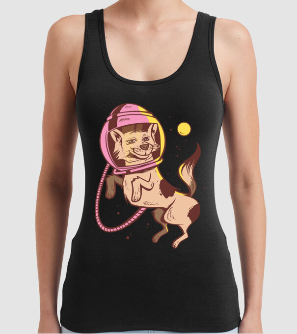 Câine Astronaut model negru pe tricou