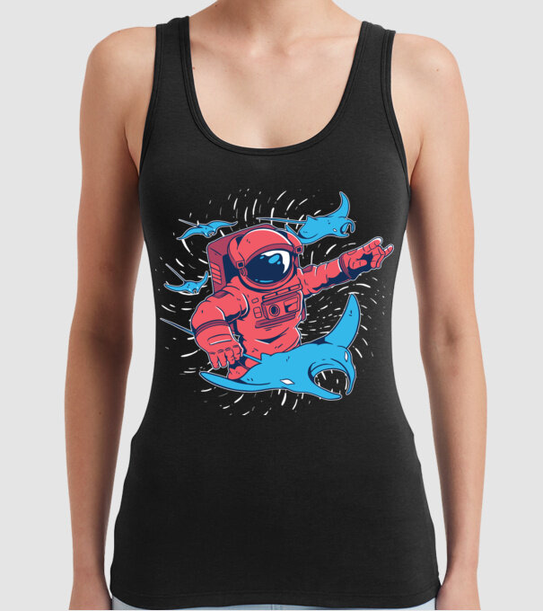 Diavol de mare gigant Astronaut model negru pe tricou