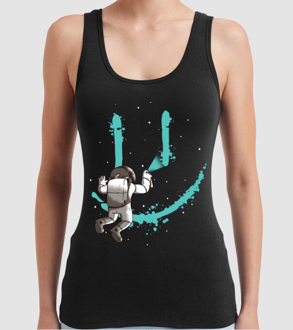 Astronaut Smiley Graffiti model negru pe tricou