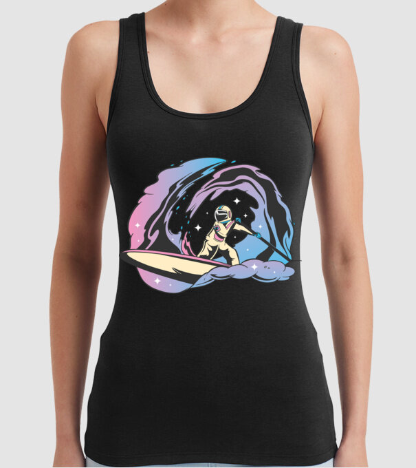 Surf Astronaut model negru pe tricou