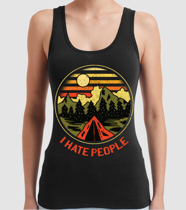 Urăsc oamenii tricou de camping model negru pe tricou