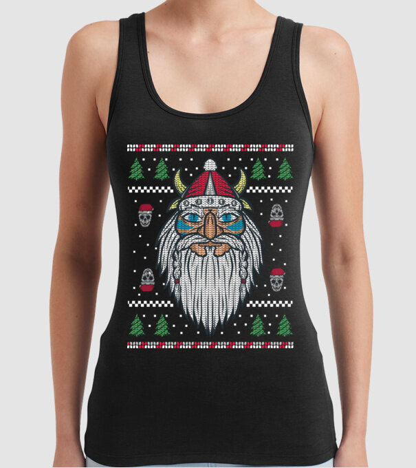 Moș Crăciun viking Pulover urât model negru pe tricou