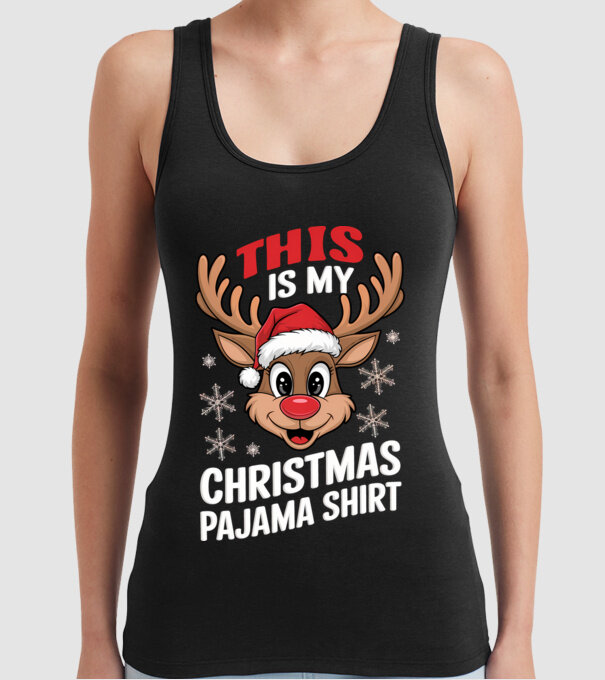 Christmas Pajama Reindeer Negru model negru pe tricou