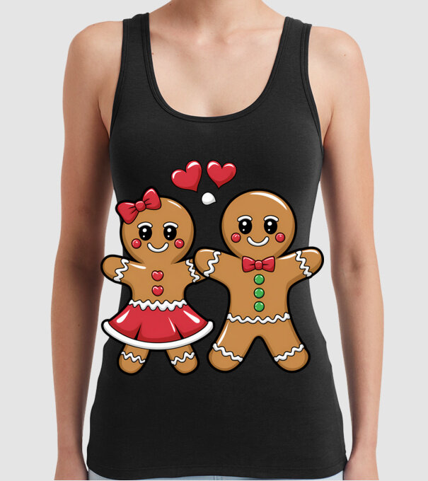 cuplu de turtă dulce în dragoste model negru pe tricou