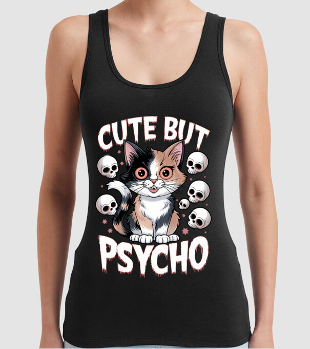 Cute, but Psycho pisică Negru model negru pe tricou