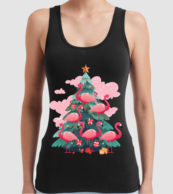 flamingo pom de Crăciun model negru pe tricou