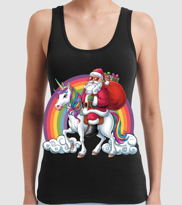 Moș Crăciun cool pe un unicorn 2 model negru pe tricou