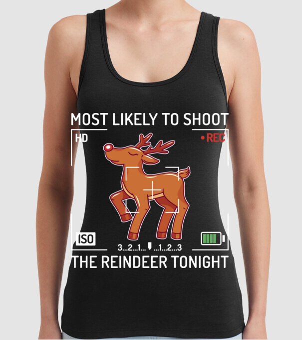 Most likely to shoot the reindeer tonight model negru pe tricou