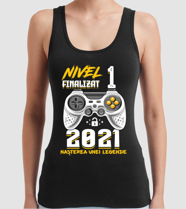 Nivel 1 finalizat. 2021 nașterea unei legende model negru pe tricou