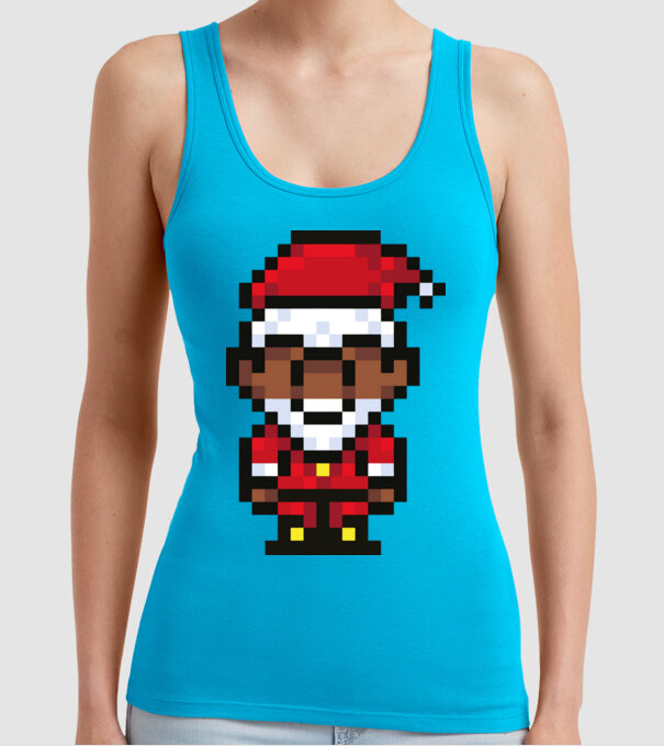 8bit pixel Moș Crăciun model turcoaz pe tricou