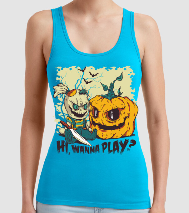 Vrei să te joci? Halloween model turcoaz pe tricou