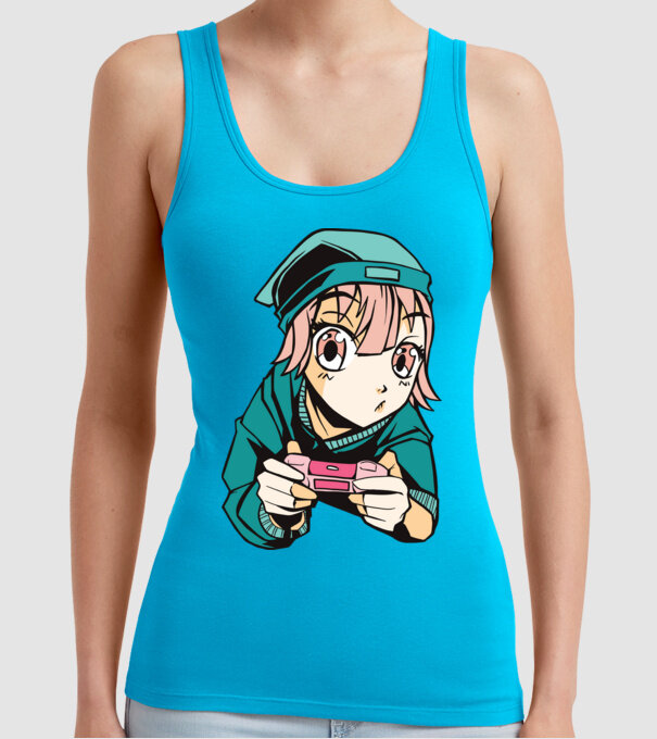 Anime fată Gamer model turcoaz pe tricou