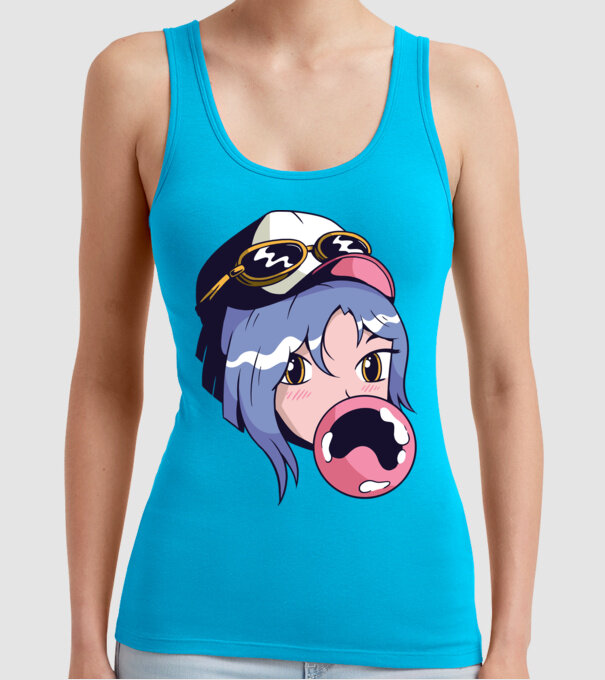 fată Anime cu gumă de mestecat model turcoaz pe tricou