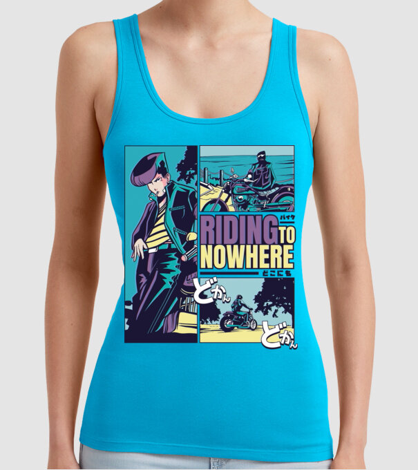 Anime Vaporwave Riding Nowhere model turcoaz pe tricou