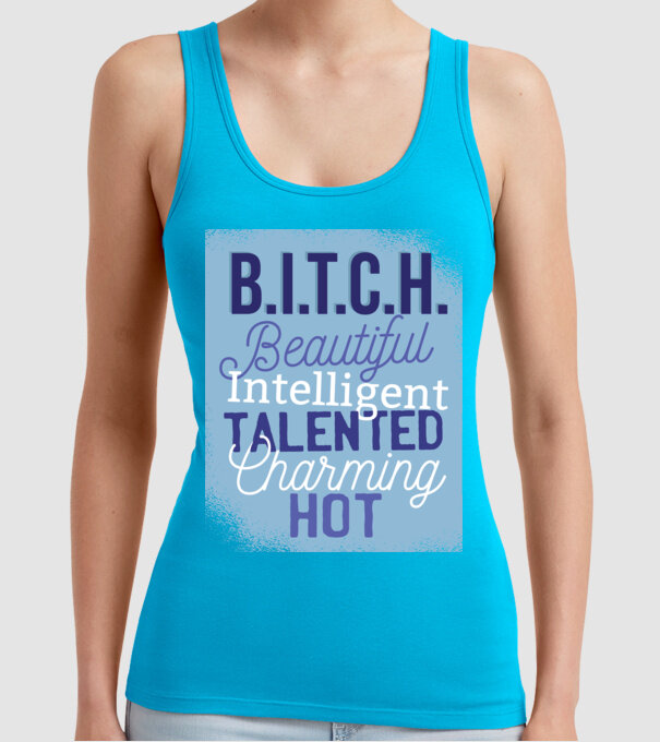 B.I.T.C.H. - Tricou cu inscripție amuzantă model turcoaz pe tricou
