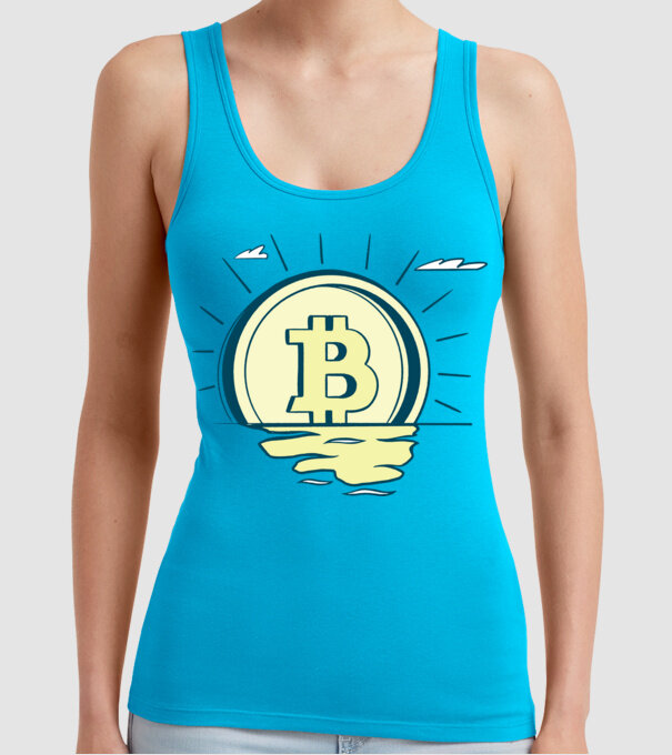 Bitcoin sunrise model turcoaz pe tricou