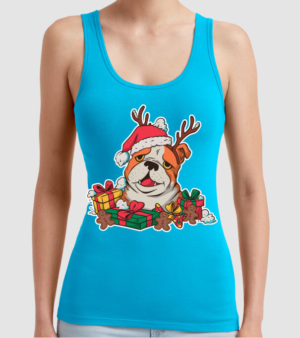 Bulldog de Crăciun model turcoaz pe tricou