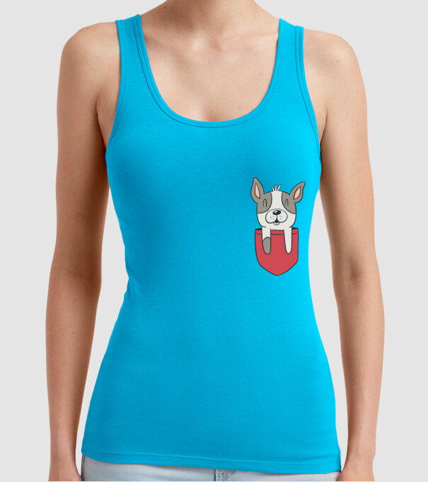 Buzunar pentru Bulldog francez drăguț model turcoaz pe tricou