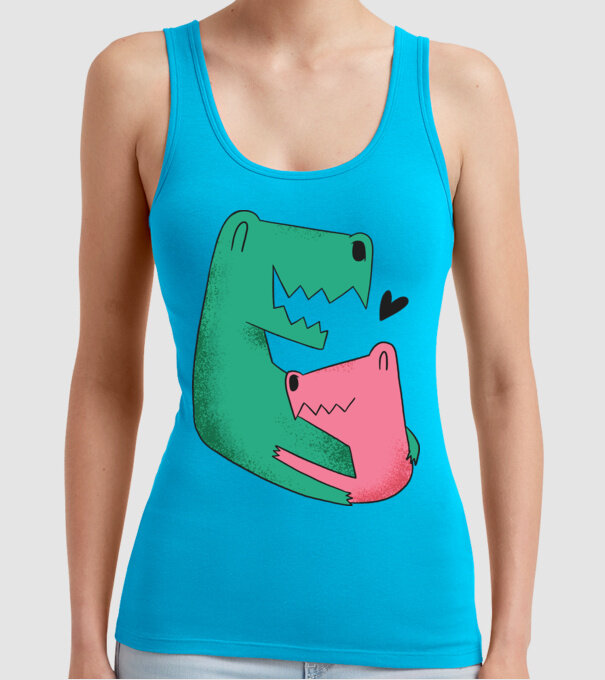 Dinozaur Tată Fiu model turcoaz pe tricou