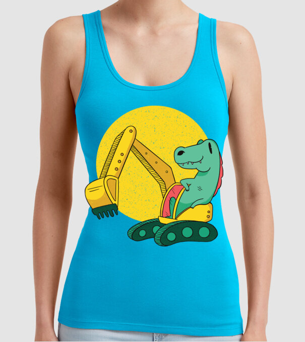Excavator dinozaur model turcoaz pe tricou