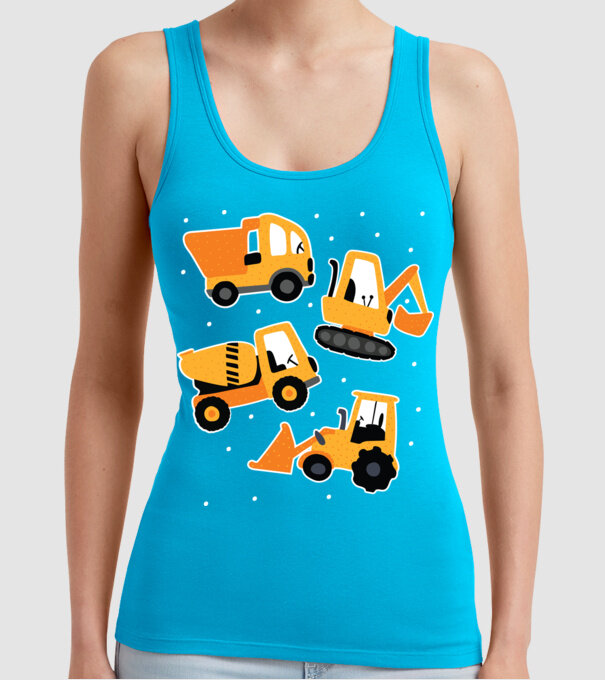 Vehicule de construcții model turcoaz pe tricou