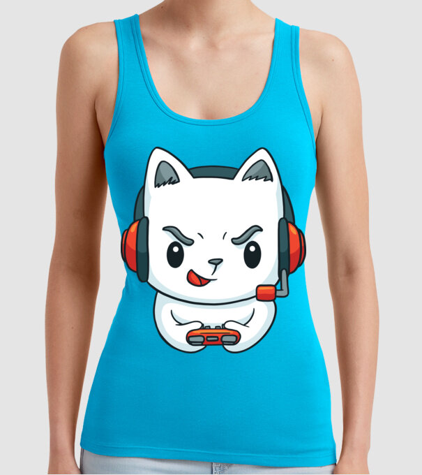 Pisică Gamer model turcoaz pe tricou