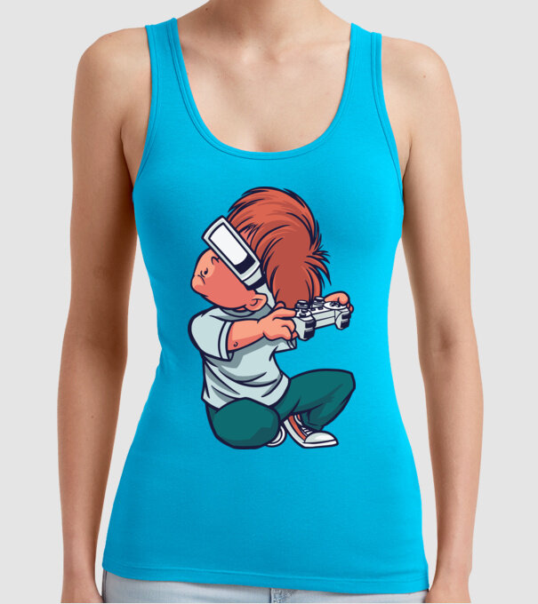 Băiat Gamer cu ochelari VR model turcoaz pe tricou
