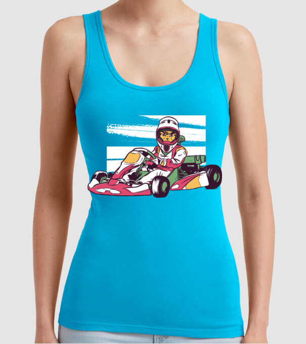 Pisică gokart model turcoaz pe tricou