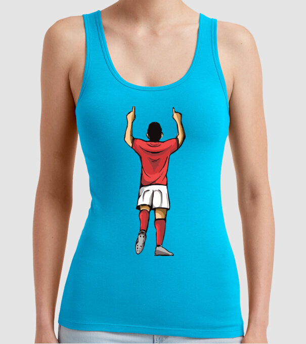 Fotbalist sărbătorind golul model turcoaz pe tricou