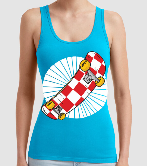 Skateboard model turcoaz pe tricou