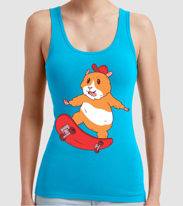 Hamster Skateboarder model turcoaz pe tricou