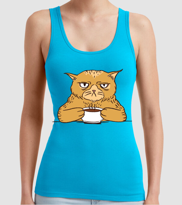 Grumpy Cat - Pisică supărată cu cafea model turcoaz pe tricou
