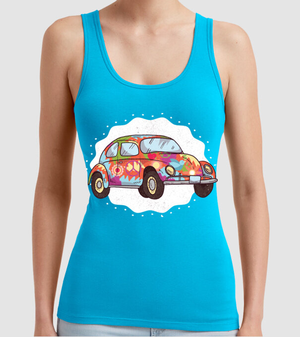 Hippy Beetle Volkswagen model turcoaz pe tricou
