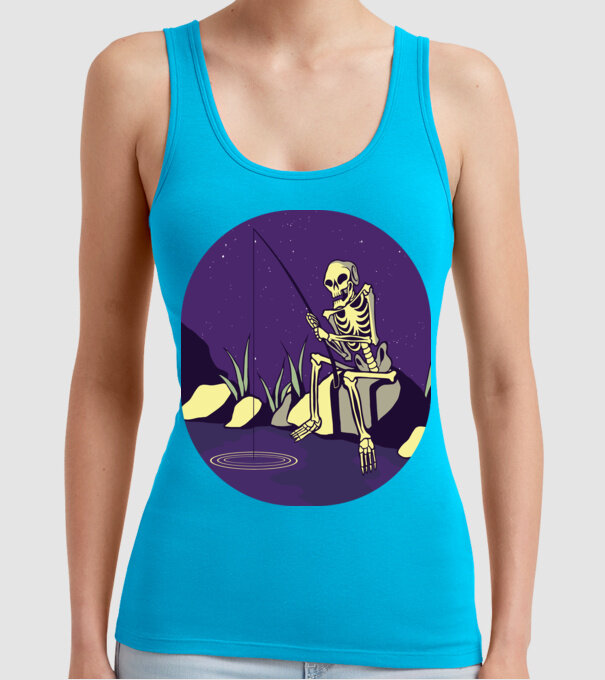 Schelet pescar model turcoaz pe tricou